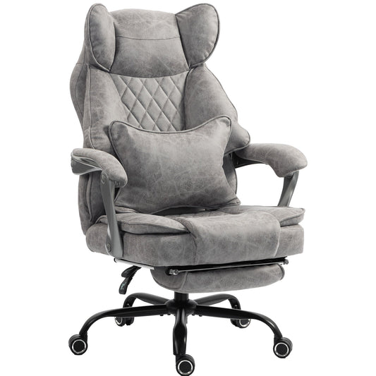 HOMCOM Executive Office Chair in grey with a lumbar pillow and a retractable footrest
