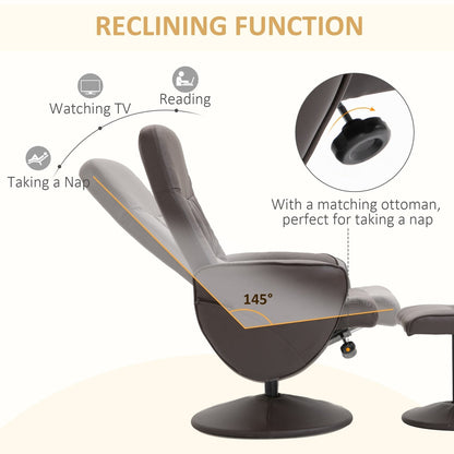 Reclining function of the brown leather armchair with ottoman