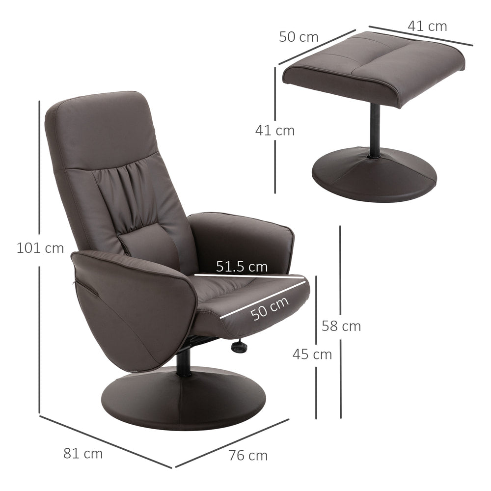 Dimensions of the brown leather recliner chair and footstool
