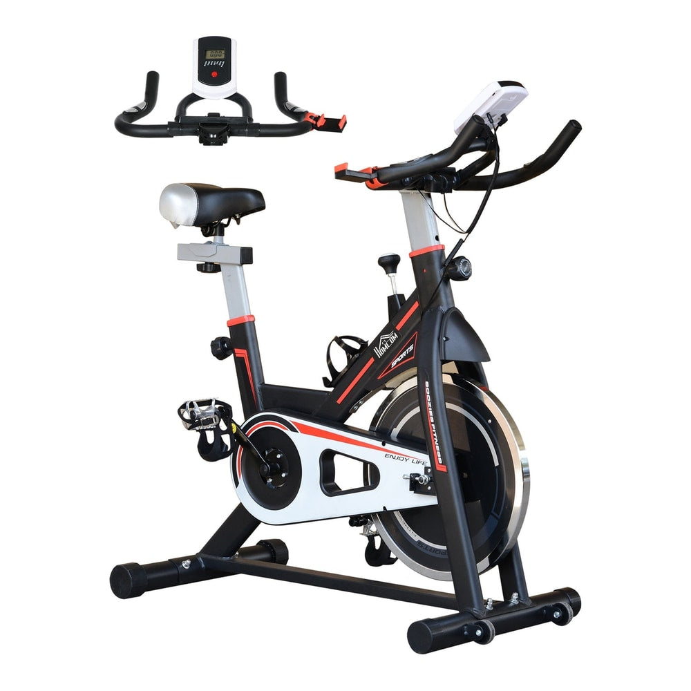 HOMCOM Exercise Bike, a black indoor cycling machine with a digital display and adjustable seat