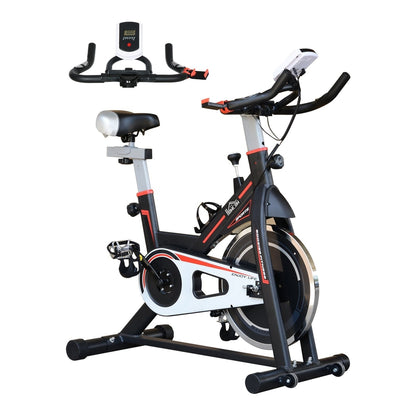 HOMCOM Exercise Bike, a black indoor cycling machine with a digital display and adjustable seat