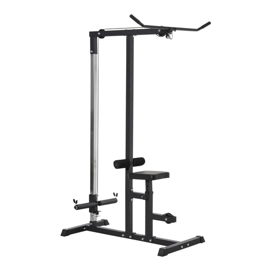 HOMCOM Exercise Pulley Machine Power Tower with adjustable seat and cable positions, black metal frame