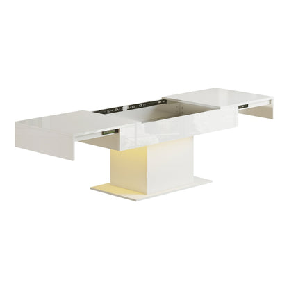 HOMCOM Extendable Coffee Table with LED Lights and Storage shown in an extended position