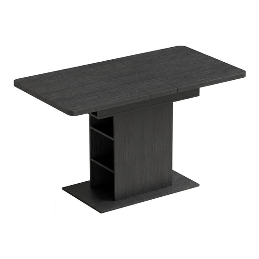 HOMCOM Extendable Dining Table for 4-6 People with a slatted pedestal base and open shelving