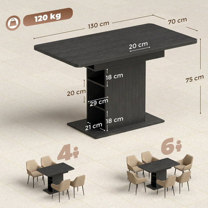 Dimensions of the extendable dining table and seating arrangements for four and six people