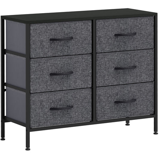 HOMCOM Fabric Chest of Drawers with six grey drawers and black steel frame