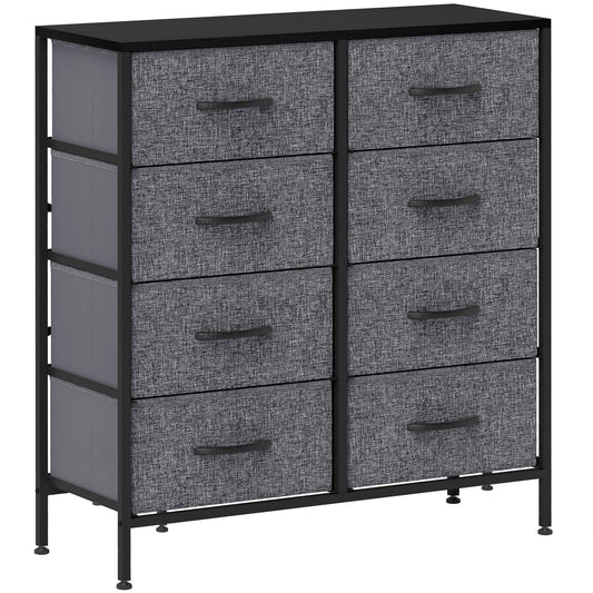 HOMCOM Fabric Chest of Drawers with a black wooden top and eight grey fabric drawers
