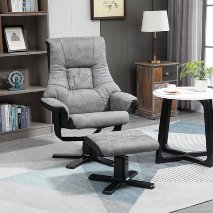 The grey fabric recliner armchair and footstool are shown in a modern living room setting
