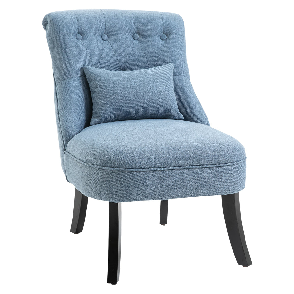 HOMCOM Fabric Single Sofa in blue with a buttoned backrest and a matching small rectangular pillow