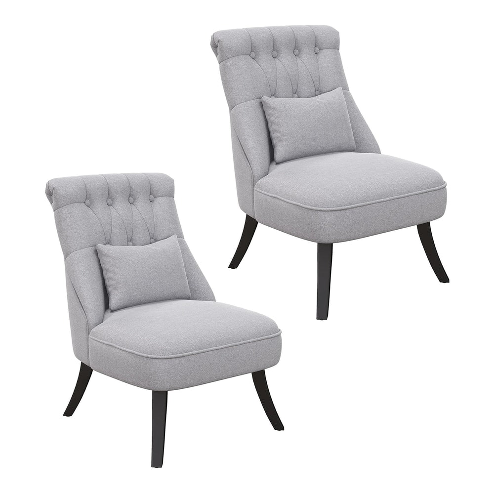 HOMCOM Tub Chair in grey linen fabric with button tufted back and a small cushion