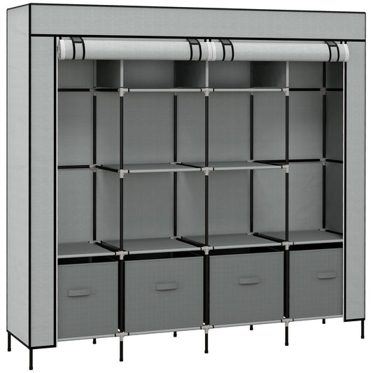 HOMCOM Fabric Wardrobe with open front showing internal shelving and storage drawers