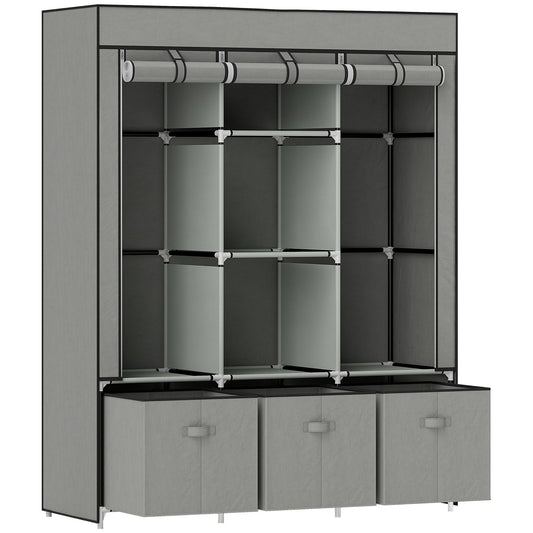 HOMCOM Fabric Wardrobe with shelves and hanging rails, shown assembled and empty