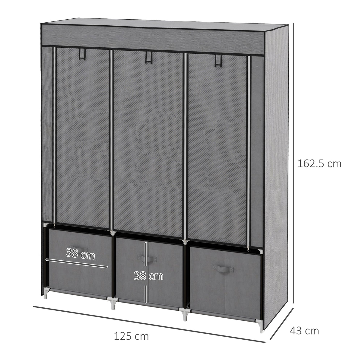 The foldable closet with doors closed showing dimensions and overall shape