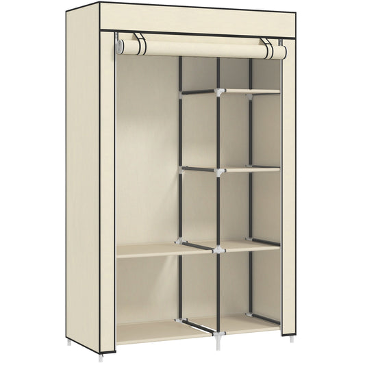 HOMCOM Fabric Wardrobe in cream white with open front and internal shelving structure