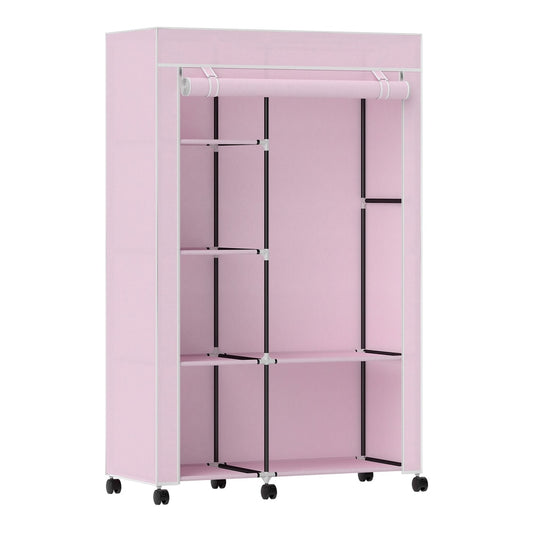 HOMCOM Fabric Wardrobe with shelves and hanging rail, pink colour