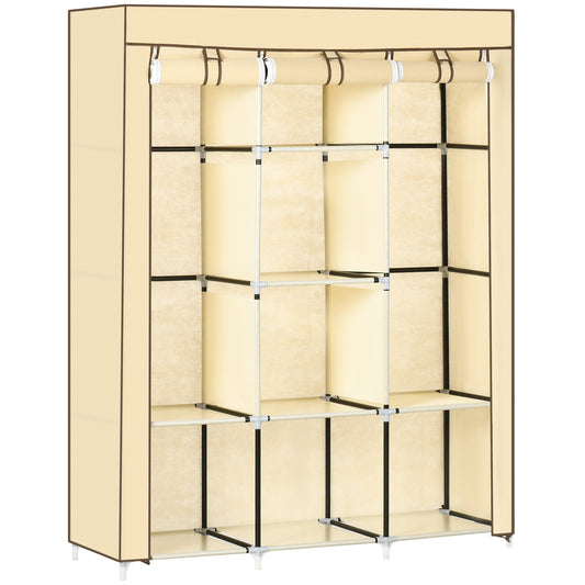 HOMCOM Fabric Wardrobe, a beige portable wardrobe with multiple shelves and hanging rails