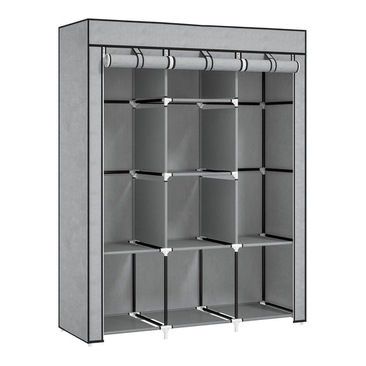 HOMCOM Fabric Wardrobe with rails and shelves in light grey fabric