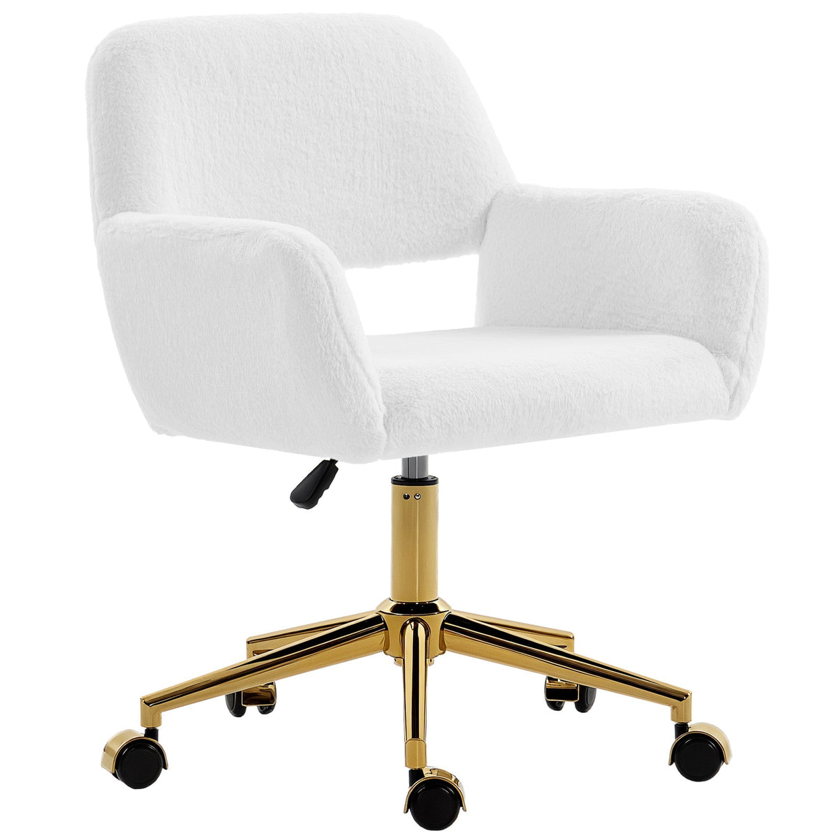 HOMCOM Faux Fur Rabbit Chair in cream white with a gold base and wheels