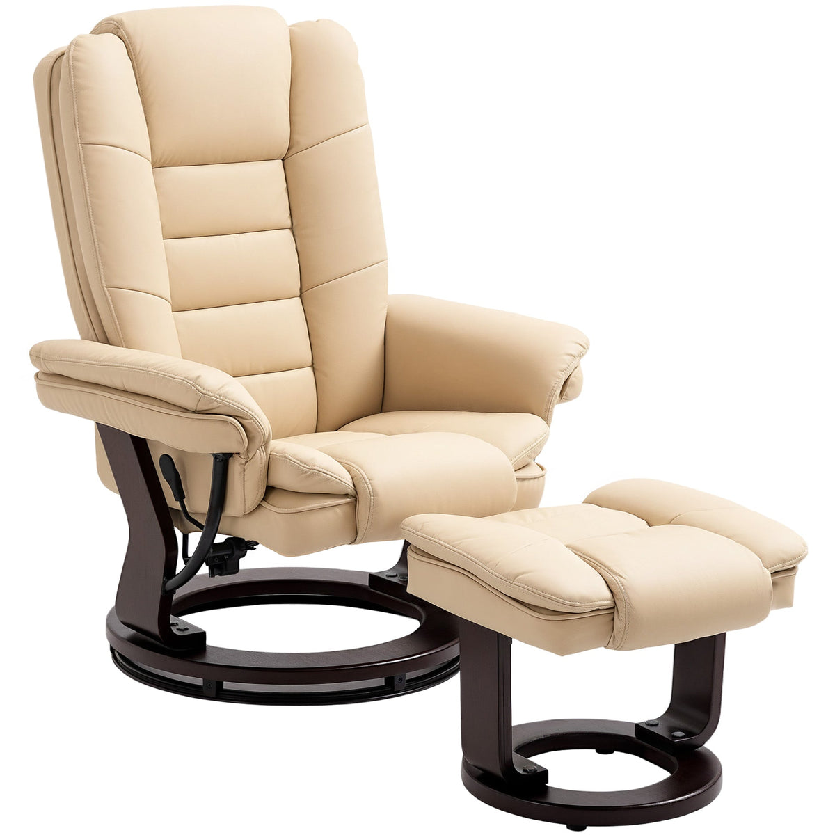HOMCOM Faux Leather 135 Reclining Chair and Footstool in beige, shown with the footstool in front