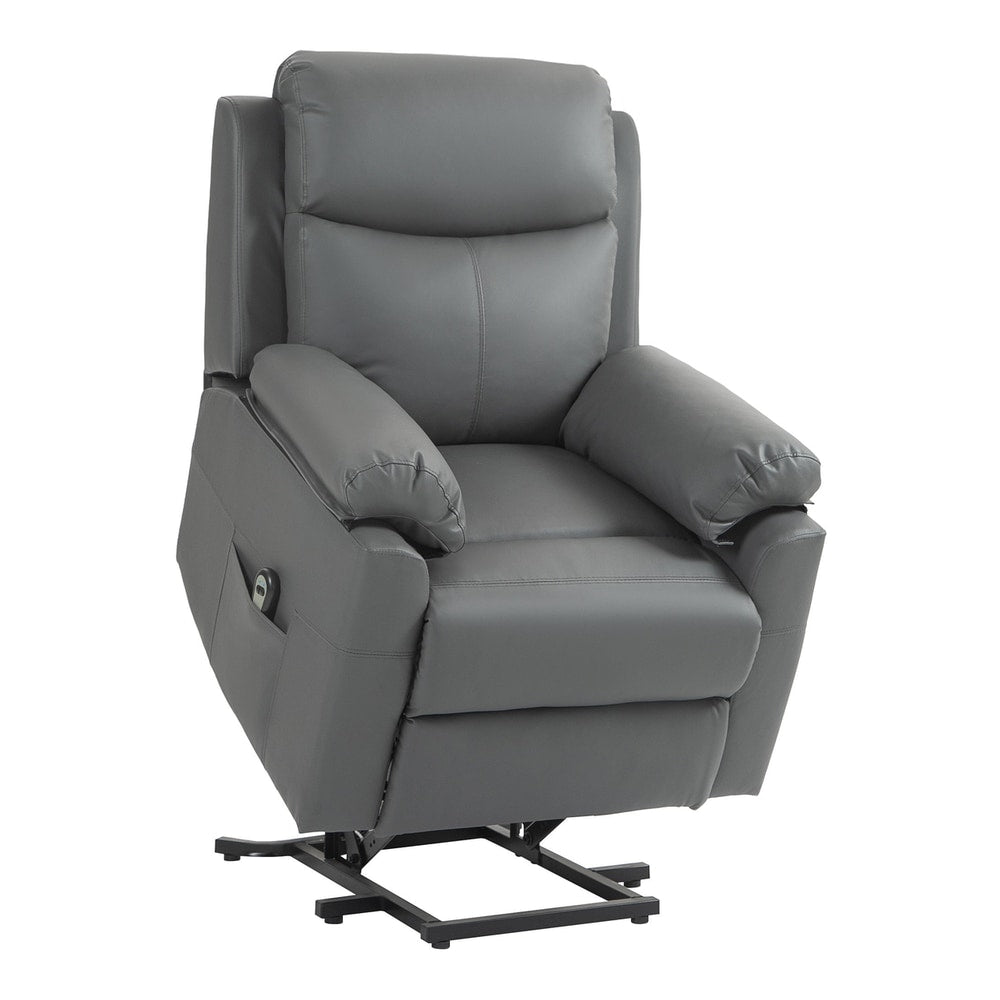 HOMCOM Faux Leather 70 Electric Riser Recliner Chair in charcoal grey, shown from the front in a neutral setting