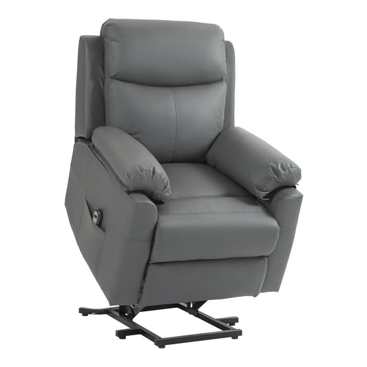 HOMCOM Faux Leather 70 Electric Riser Recliner Chair in charcoal grey, shown from the front in a neutral setting