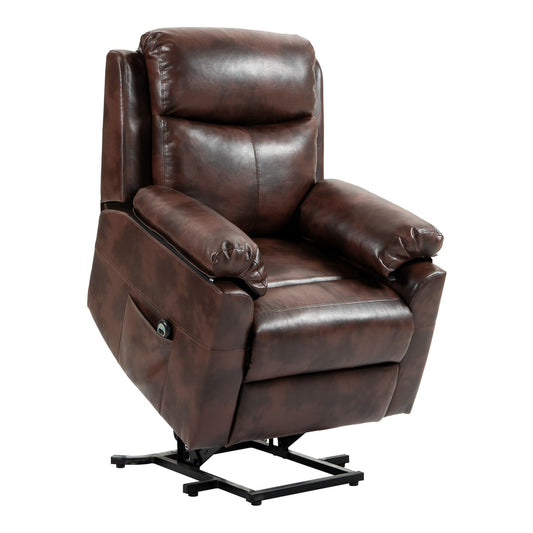 HOMCOM Faux Leather 70 Electric Riser Recliner Chair in dark brown faux leather, shown from the front