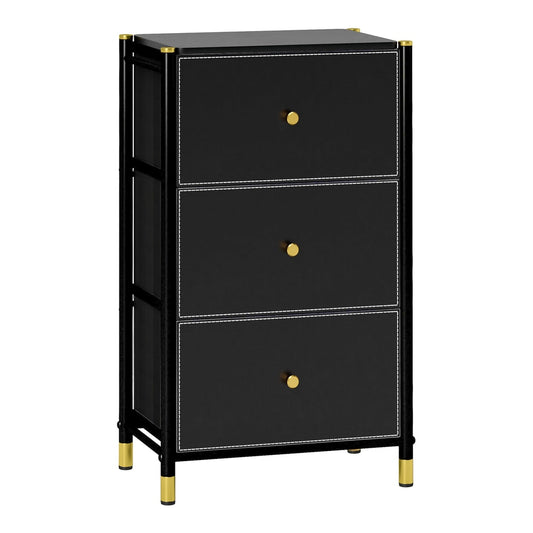 HOMCOM Faux Leather Front Chest of Three Drawers in Black