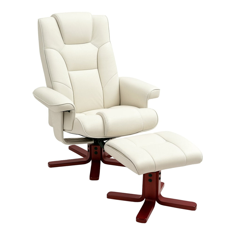 HOMCOM Faux Leather Manual Recliner and Footstool Set in cream white