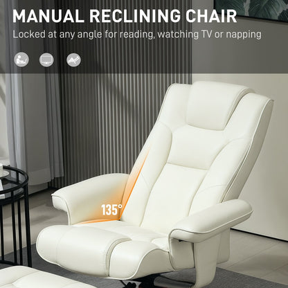 Close up of the cream white faux leather recliner armchair showing angle adjustment