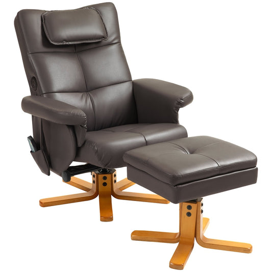 HOMCOM Faux Leather Massage Recliner Chair with storage ottoman in brown