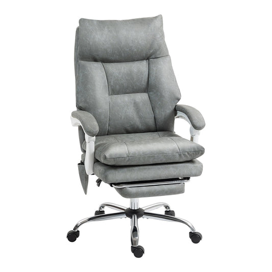 HOMCOM Faux Leather Office Chair in grey with a padded headrest and armrests