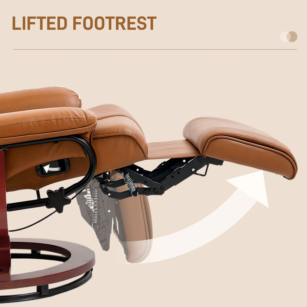 The metal mechanism underneath the recliner chair lifting the footrest