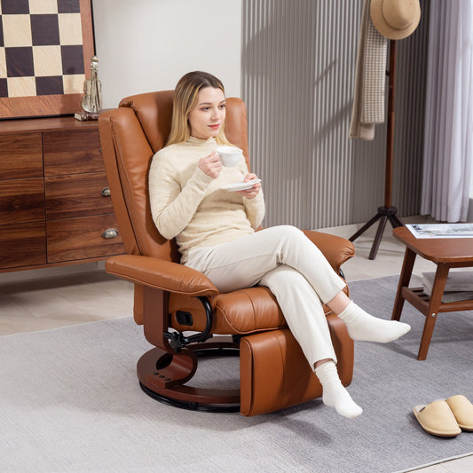 The brown recliner chair positioned in a bright living room setting