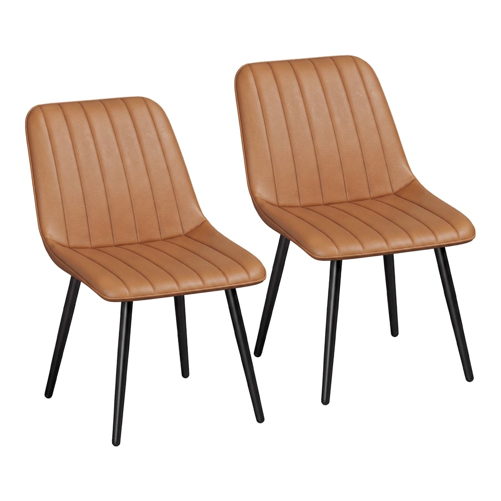 HOMCOM Faux Leather Upholstered Kitchen Chairs in Brown
