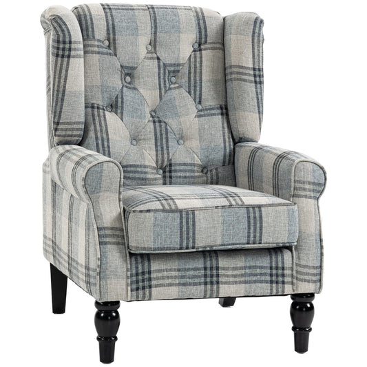 HOMCOM Faux Linen Armchair with Thick Spring Cushion in Mixed Plaid