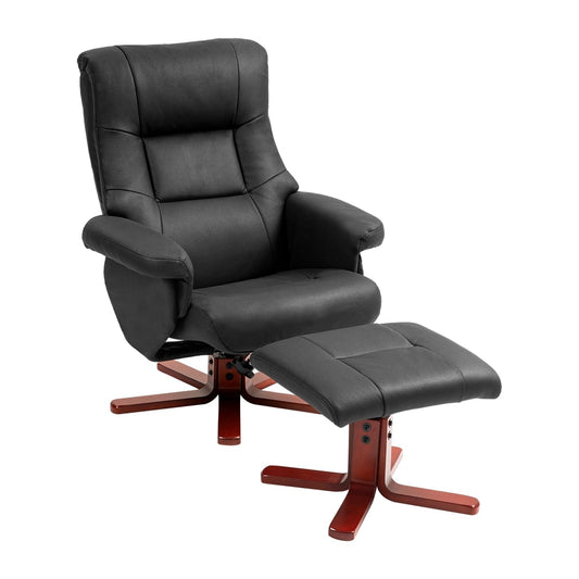 HOMCOM Faux Microfibre Leather Manual Recliner and Footstool Set in black