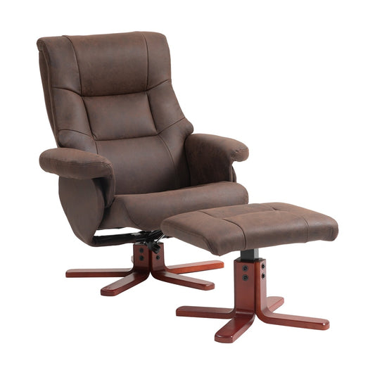 HOMCOM Faux Microfibre Leather Manual Recliner and Footstool Set in dark brown faux microfibre leather