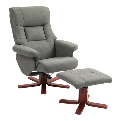 HOMCOM Faux Microfibre Leather Manual Recliner and Footstool Set in grey on a white background