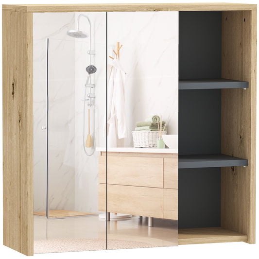 HOMCOM Five-Shelf Mirrored Bathroom Cabinet with wood-effect frame and open side shelving
