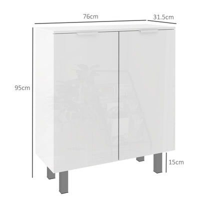 White shoe storage cupboard with dimensions indicated