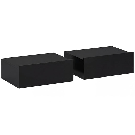 HOMCOM Floating Bedside Table Set of 2, black wall-mounted nightstands with storage drawers
