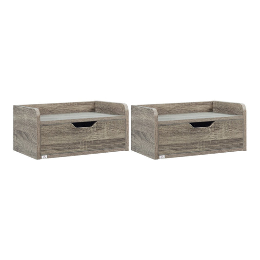 HOMCOM Floating Nightstand Set of 2 Wall Mounted Bedside Table with storage drawer in grey wood effect