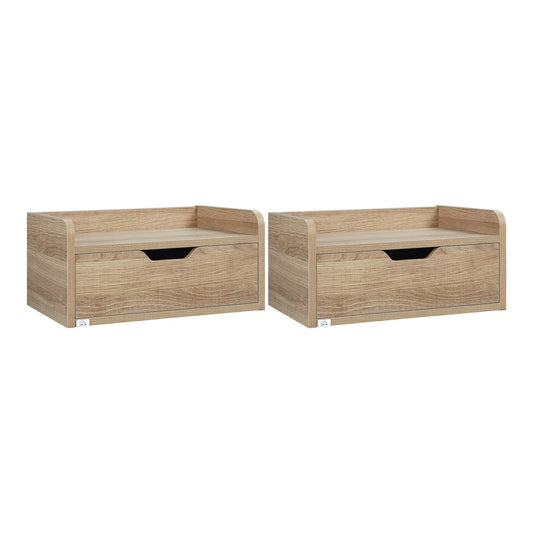 HOMCOM Floating Nightstand Set of 2 Wall Mounted Bedside Table with storage drawer in natural wood effect