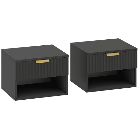 HOMCOM Floating Nightstands Set of 2, modern wall mounted bedside tables in black