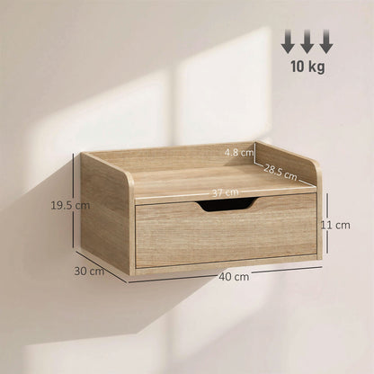 the wall mounted bedside table with drawer showing its overall dimensions and weight capacity