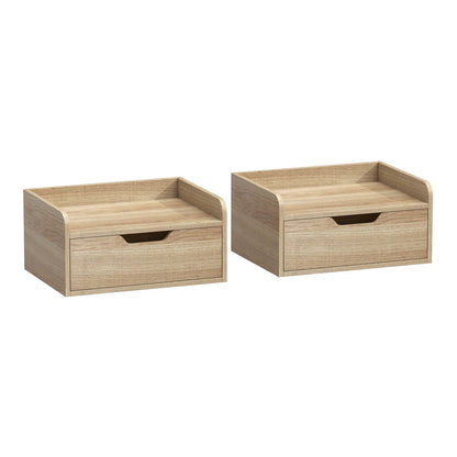 HOMCOM Floating Nightstands Set of 2 in a natural wood finish with a single drawer each