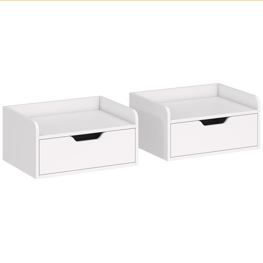HOMCOM Floating Nightstands Set of 2, white wall mounted bedside tables with drawers