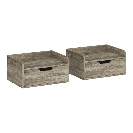 HOMCOM Floating Nightstands Set of 2 in grey wood effect with a single drawer each