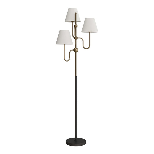 HOMCOM Floor Lamp with three white fabric shades on a tall metal stand with a round black base
