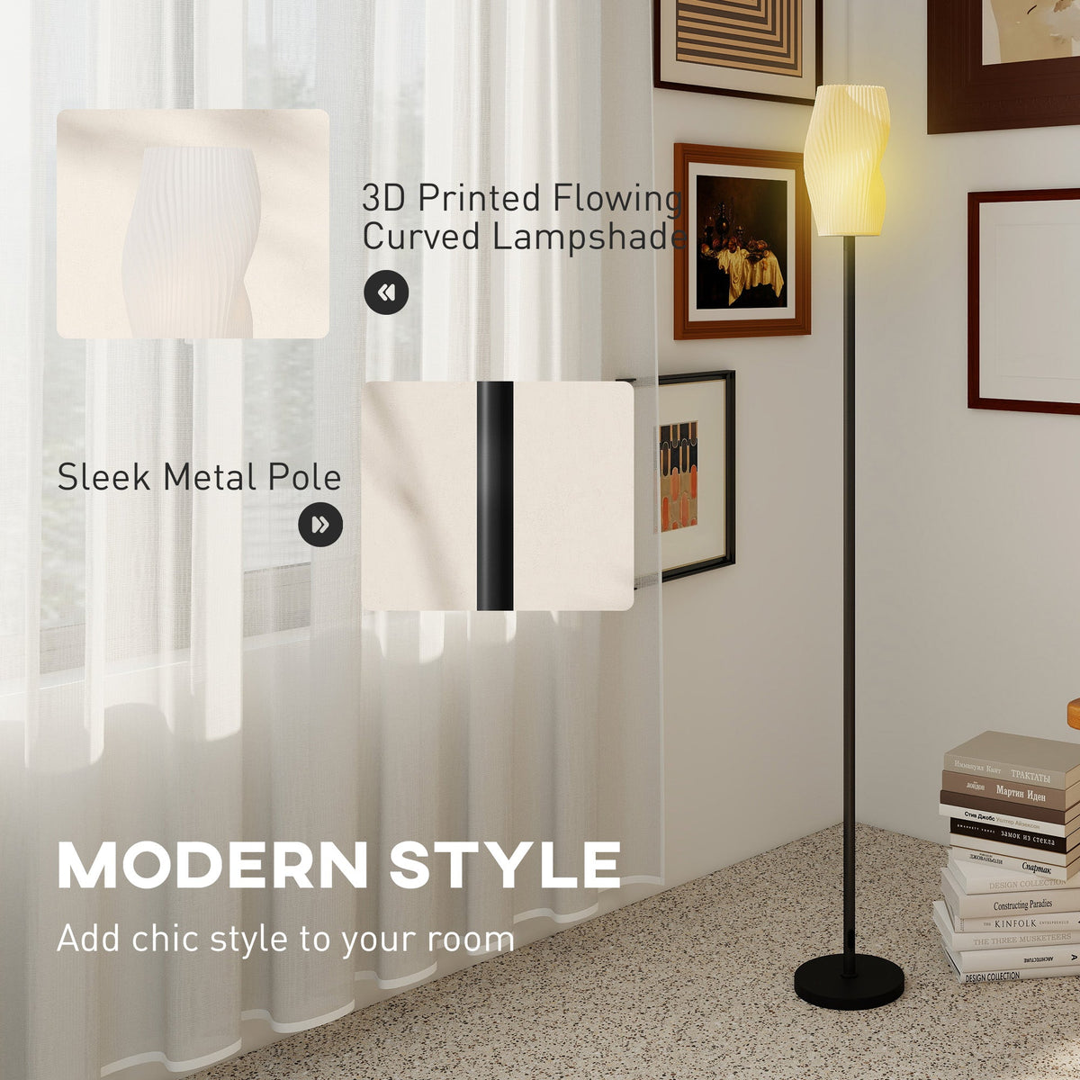 close up of the 3D printed lampshade and metal pole of the floor lamp